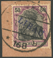 LIBAU 6Ba BRIEF, 1919, 50 Pf. Dunkelgraulila/schwarz Auf Hellchromgelb, Type II, Aufdruck Violettblau, Prachtbriefstück, - Besetzungen 1914-18