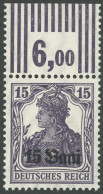 MV In RUMÄNIEN 1F WOR , 1917, 15 B. Auf 15 Pf. Schwärzlichbläulichviolett, Ohne Aufdruck M.V.i.R., Oberrandstück, Walzen - Occupation 1914-18