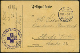 FELDPOST I.WK 1914, Feldpostkarte Aus Dem Rotkreuz-Vereinslazarett Cöln/Mühlheim Nach Heide, Mit Violettem Lazarettstemp - Storia Postale