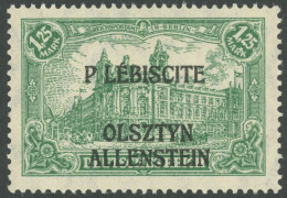 ALLENSTEIN 11aI , 1920, 1.25 M. Dunkelgrün, Mit Aufdruckfehler P Und L In PLEBISCITE Auseinanderstehend (Feld 20), Postf - Other & Unclassified