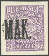 SCHLESWIG 9P 2 , 1920, 40 Pf. Dunkelgrauviolett, Ungezähnter Probedruck Mit Aufdruck MAK, Postfrisch, Pracht, Mi. -.- - Other & Unclassified