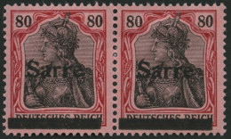 SAARGEBIET 16INI/OI , 1920, 80 Pf. Karminrot/grauschwarz Auf Mittelgraurot, Type I, Im Waagerechten Paar Mit Plattenfehl - Otros & Sin Clasificación