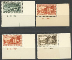 SAARGEBIET 180/1,184BR , 1934, 15, 20 Und 40 C. Volksabstimmung, 4 Verschiedene Bogenecken Mit Druckdatum, Postfrisch, P - Other & Unclassified