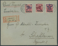 FREIE STADT DANZIG 50-52 BRIEF, 1921, Flugpost Auf Luftpost-Einschreibbrief In Die Schweiz, Pracht - Storia Postale