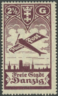 FREIE STADT DANZIG 206PF I , 1924, 21/2 G. Flugpost Mit Plattenfehler Strich Und Bruch Rechts Unten Im Linken Oval, Falz - Ungebraucht