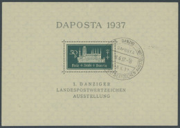 FREIE STADT DANZIG Bl. 1bIII O, 1937, Block DAPOSTA In Schwarzblau Mit Plattenfehler Strich Zwischen S Und T In DAPOSTA, - Oblitérés