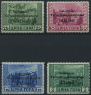 MONTENEGRO 10-13 , 1943, 25 C. - 2 L. Nationaler Verwaltungsausschuss, 4 Prachtwerte, Mi. 180.- - Occupation 1938-45