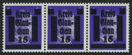 GLAUCHAU 5aDDV , 1945, 15 Auf 6 Pf. Lebhaftblauviolett Doppelaufdruck Im Waagerechten Dreierstreifen, Ein Wert Mit Abart - Private & Local Mails