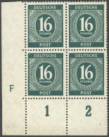 ALLIIERTE BES. 923DZ , 1946, 16 Pf. Grün Im Linken Unteren Eckrandviererblock Mit Druckereizeichen F, Postfrisch Pracht, - Sonstige & Ohne Zuordnung