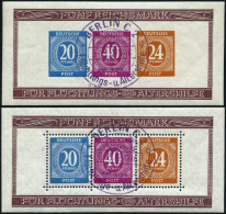 ALLIIERTE BES. Bl. 12A/B O, 1946, Blockpaar Briefmarken-Ausstellung, Violette Sonderstempel, Pracht, Mi. 450.- - Other & Unclassified