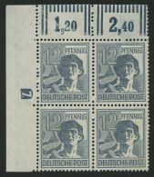 ALLIIERTE BES. 947DZ , 1947, 12 Pf. Grau Mit Druckereizeichen 7 (negativ) Im Oberen Linken Eckrandviererblock, Pracht - Sonstige & Ohne Zuordnung