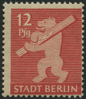 BERLIN UND BRANDENBURG 5AAwax , 1945, 12 Pf. Mittelkarminrot, Graurosa Papier, Glatte Gummierung, Pracht, Gepr. Zierer,  - Other & Unclassified
