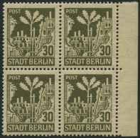 BERLIN UND BRANDENBURG 7Abwaz VB , 1945, 30 Pf. Schwärzlichbraunoliv Im Randviererblock, Pracht, Gepr. Zierer, Mi. 160.- - Otros & Sin Clasificación