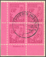 MECKLENBURG-VORPOMMERN 11xa DZ BrfStk, 1945, 8 Pf. Magenta Im Unteren Linken Eckrandviererblock Mit Druckerzeichen, Prac - Other & Unclassified