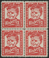MECKLENBURG-VORPOMMERN 28b VB , 1945, 12 Pf. Dunkelrosa Kinderhilfe Im Viererblock, Pracht, Gepr. Kramp, Mi. 320.- - Other & Unclassified