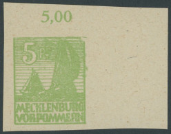 MECKLENBURG-VORPOMMERN 32yaI , 1946, 5 Pf. Lebhaftgelblichgrün Mit Abart Rechte Obere Ecke Halbkreisförmig Gebrochen, Zw - Other & Unclassified