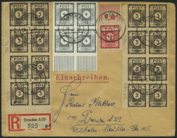 OST-SACHSEN 51aII BRIEF, 1946, 3 Pf. Schwarzbraun, 16x Im Blockstück (dabei 4x Type II) Mit Zusatzfrankatur Auf Portoger - Andere & Zonder Classificatie