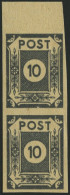 OST-SACHSEN 52auxDD Paar , 1945, 10 Pf. Grau, Doppeldruck, Im Senkrechten Paar Mit Oberrand, Feinst (bügig), Kurzbefund  - Other & Unclassified