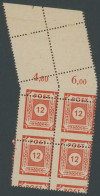 OST-SACHSEN 60aL , 1946, 12 Pf. Orangerot Im Viererblock Vom Oberrand, Dabei 2x Komplettes Leerfeld, Feinst, Kurzbefund  - Other & Unclassified