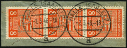 PROVINZ SACHSEN 77XPOL BrfStk, 1945, 8 Pf. Gelblichrot, Wz. 1X, Im Senkrechten Dreierstreifen Mit Kopfstehender POL-Loch - Other & Unclassified