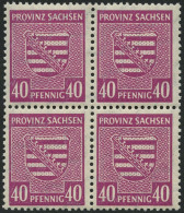 PROVINZ SACHSEN 84Xa VB , 1945, 40 Pf. Dunkellilarosa, Wz. 1X, Im Viererblock, Pracht, Gepr. Ströh, Mi. 160.- - Autres & Non Classés