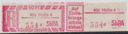 DDR Einschreibemarke Halle SbPA Postfrisch, EM2B-406-6dII(1) PU + Zh - Labels For Registered Mail