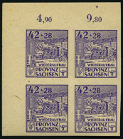 PROVINZ SACHSEN 89BII , 1946, 42 Pf. Wiederaufbau, Ungezähnt, Mit Abart Bruch In Lichtleiste Links Unter 2 In 42 (Feld 1 - Other & Unclassified