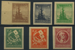 THÜRINGEN 92-97AU , 1945, 3 - 12 Pf. Freimarken, Ungezähnt, Falzrest, 5 Prachtwerte - Other & Unclassified