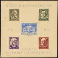 THÜRINGEN Bl. 3Bbya , 1946, Block Nationaltheater, Durchstochen, Mi.Nr. 107 In Bräunlicholiv, Falzrest, Feinst (kleine R - Otros & Sin Clasificación