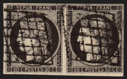 N°3a Paire, Cérès 1849, 20c Noir Sur Blanc, Oblitéré, Signé A.BRUN - TB - 1849-1850 Cérès