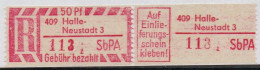 DDR Einschreibemarke Halle-Neustadt Postfrisch, EM2B-409-3zII(2) Zh - Labels For Registered Mail