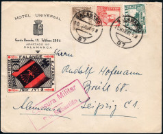 Salamanca - Edi O 823+806+Falagne - Mat "Salamanca 20/03/37" + Censura - Storia Postale