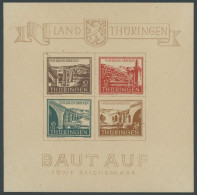 THÜRINGEN Bl. 4a , 1946, Brückenblock, Type III, Unbedeutender Nadelstich Im Rand, Postfrisch, Pracht, Mi. 450.- - Other & Unclassified