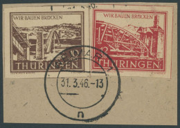 THÜRINGEN 113by BrfStk, 1946, 12 Pf. Rot Wiederaufbau, Mit Nr. 112y Auf Briefstück, Feinst, Gepr. Schulz, Mi. 312.- - Other & Unclassified