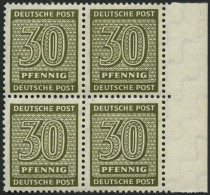 WEST-SACHSEN 135Xa VB , 1945, 30 Pf. Bräunlicholiv, Wz. 1X, Im Randviererblock, Pracht, Gepr. Dr. Jasch, Mi. 800.- - Autres & Non Classés