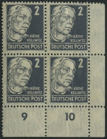ALLGEMEINE-AUSGABEN 212ay VB , 1948, 2 Pf. Grau Kollwitz, Senkrechte Borkengummierung, Im Unteren Rechten Eckrandviererb - Other & Unclassified