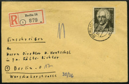 ALLGEMEINE-AUSGABEN 238 BRIEF, 1949, 84 Pf. Goethe, Einzelfrankatur Auf Einschreibbrief Aus BERLIN NO 18, Feinst - Other & Unclassified