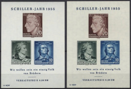 DDR Bl. 12IV/XI,II , 1955, Block Schiller Mit Abart Vorgezogener Fußstrich Bei J, Beide Wz., 2 Prachtblocks - Andere & Zonder Classificatie