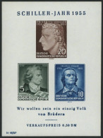 DDR Bl. 12IV , 1955, Block Schiller Mit Abart Vorgezogener Fußstrich Bei J, Pracht, Mi. 80.- - Otros & Sin Clasificación