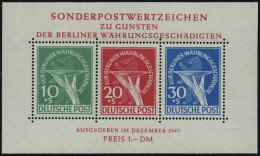 BERLIN Bl. 1III , 1949, Block Währungsgeschädigte Mit Abart Grüner Punkt Rechts Am Handgelenk, Pracht, Gepr. Schlegel, M - Other & Unclassified