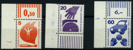 BERLIN 402,404,409A DZ , 1971/2, 5, 20 Und 60 Pf. Unfallverhütung, 3 Eckrandstücke Mit Druckereizeichen, Pracht, Mi. 120 - Neufs