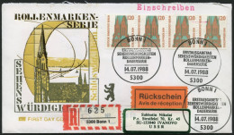BERLIN 7053 BRIEF, 1988, 120 Pf. St. Petri-Dom Im Waagerechten Viererstreifen Als Mehrfachfrankatur Auf Einschreiben/Rüc - Briefe U. Dokumente