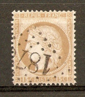 1873 - Cérès Gros Chiffres 15c.bistre - Variété Rupture Cadre / "N" FRANC - GC1878 Joinville Sur Marne (50) YT 55 - 1871-1875 Ceres