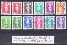 France M. De Briat (1989-90) Y/T N° 2614X2 +  + Série 2617/26 Oblitérés (lot 2) - 1989-1996 Marianne (Zweihunderjahrfeier)