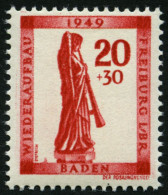 BADEN 40AI , 1949, 30 Pf. Wiederaufbau Mit Abart Sirene Neben Sockel Des Engels, Pracht, Mi. 120.- - Sonstige & Ohne Zuordnung
