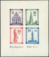 BADEN Bl. 1BV , 1949, Block Freiburg, Ungezähnt, Mit Abart 20 Pf. Mit Balken über Zweitem E In Wiederaufbau, Postfrisch, - Other & Unclassified