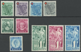 BADEN 42-45,47-52 , 1949, Rotes Kreuz Und Goethe, Falzrest, 3 Prachtsätze, Mi. 87.- - Other & Unclassified