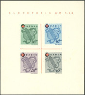 BADEN Bl. 2II/II , 1949, Block Rotes Kreuz, Type II: Farbfleck Unten An Der 40, Pracht, Mi. 140.- - Andere & Zonder Classificatie