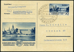 BADEN 46I BRIEF, 1949, 30 Pf. Konstanz I, Mit Sonderstempel Auf Sonderkarte In Die Schweiz, Pracht - Otros & Sin Clasificación