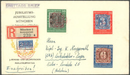 BUNDESREPUBLIK 113-15 BRIEF, 1949, 100 Jahre Briefmarken Mit Roten Sonderstempeln Auf Einschreibbrief, Pracht - Otros & Sin Clasificación